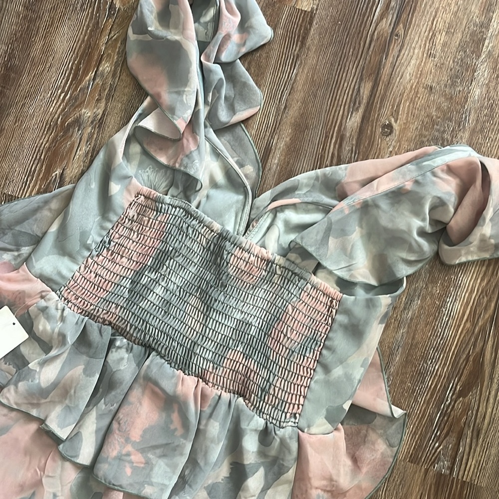 Show Me Your Mumu Formal Vacation Wedding Guest Sage Green Floral Ruffle Dress - Picture 6 of 6